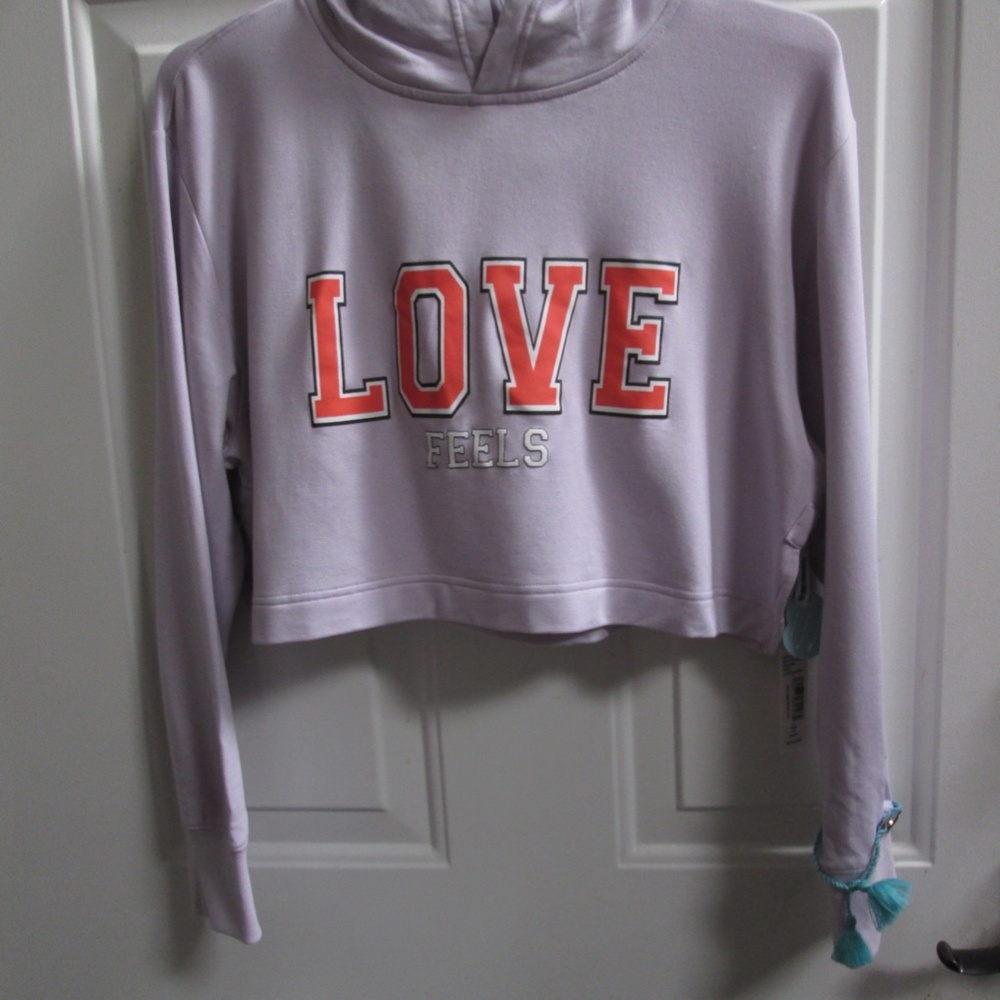new BIG FEELINGS Lilac crop Silky Sweatshirt w/ hoodie Sz XS